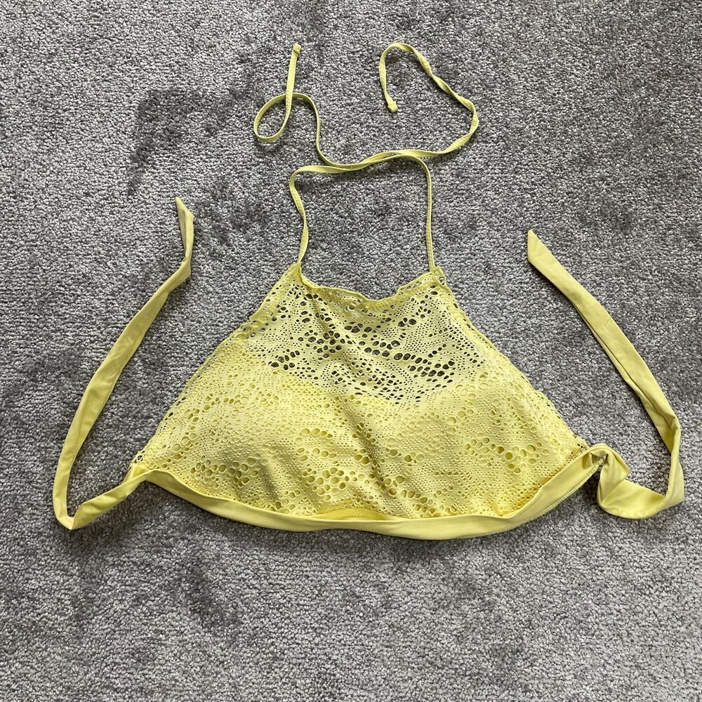 Mossimo Swimwear Bikini Top Womens XL Yellow Lace Halter Padded Summer Beach